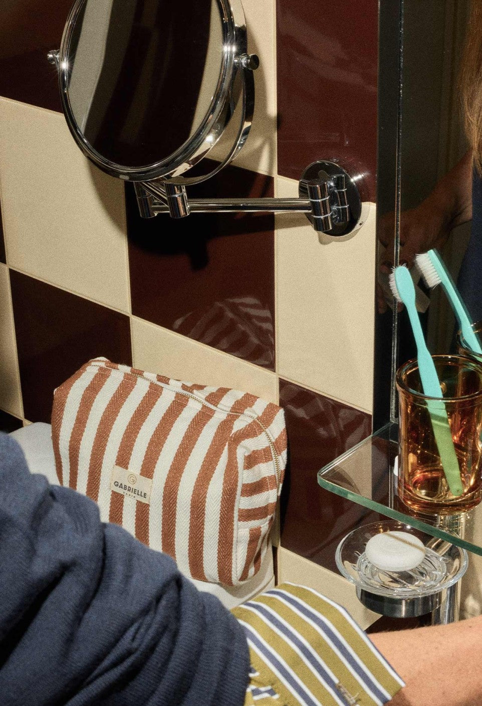 Trousse de Toilette Rayures Moka - Gabrielle Paris