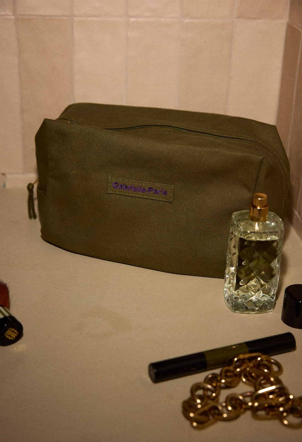Trousse de Toilette Kaki Brodé - Gabrielle Paris