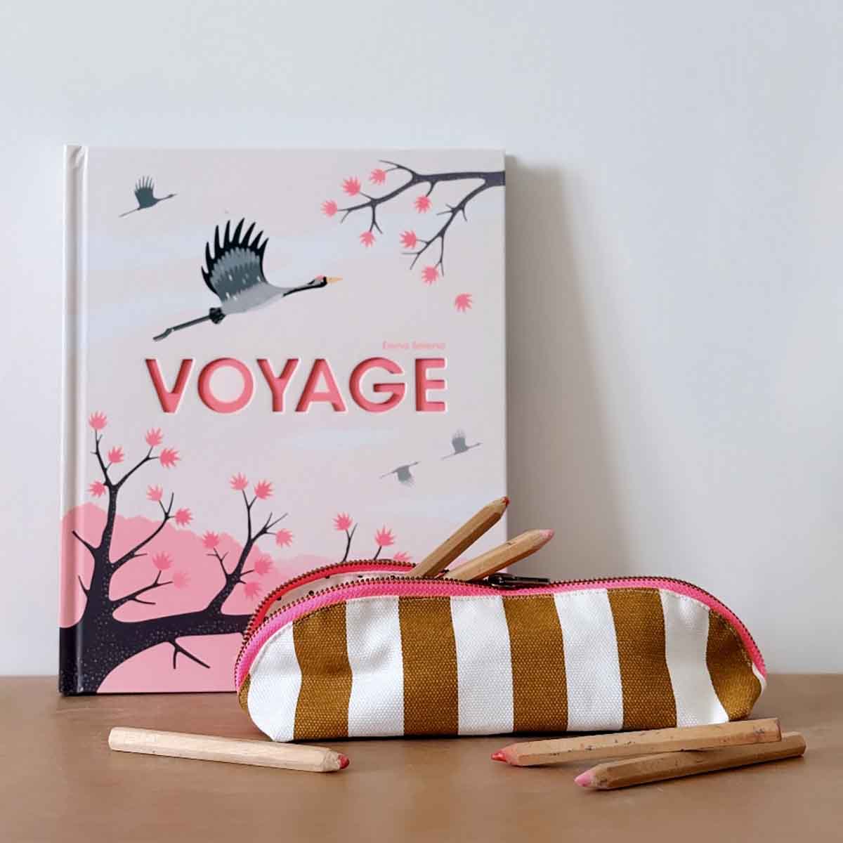 Trousse Gaston Rayé Écru Caramel - Rose In April