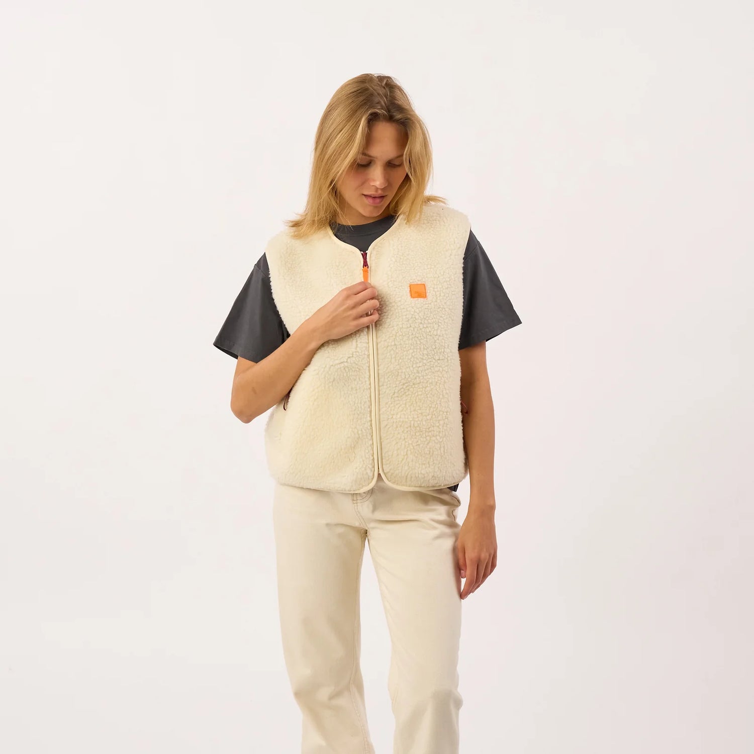 Veste Sans Manches en Sherpa Beige - Billybelt
