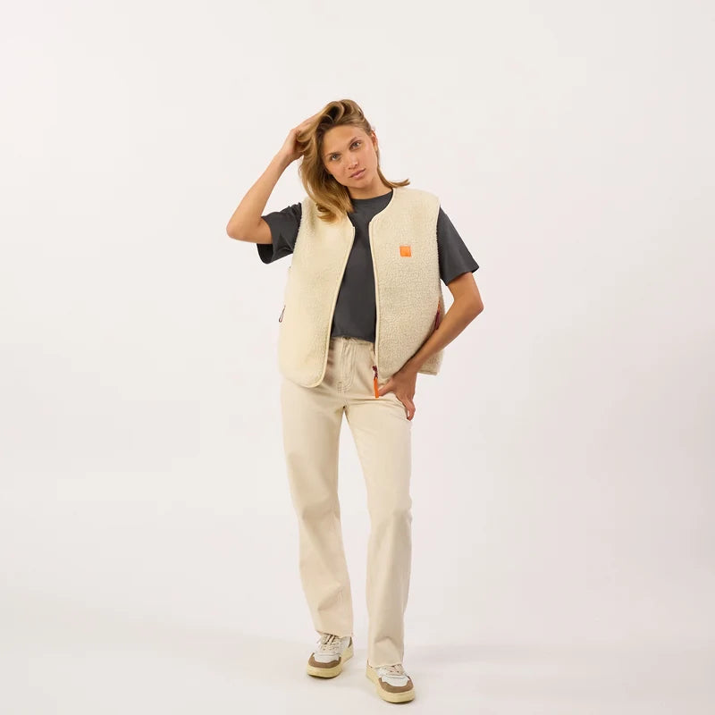 Veste Sans Manches en Sherpa Beige - Billybelt
