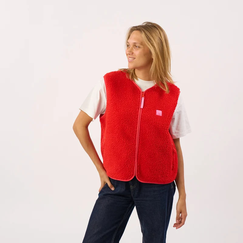 Veste Sans Manches en Sherpa Rouge - Billybelt