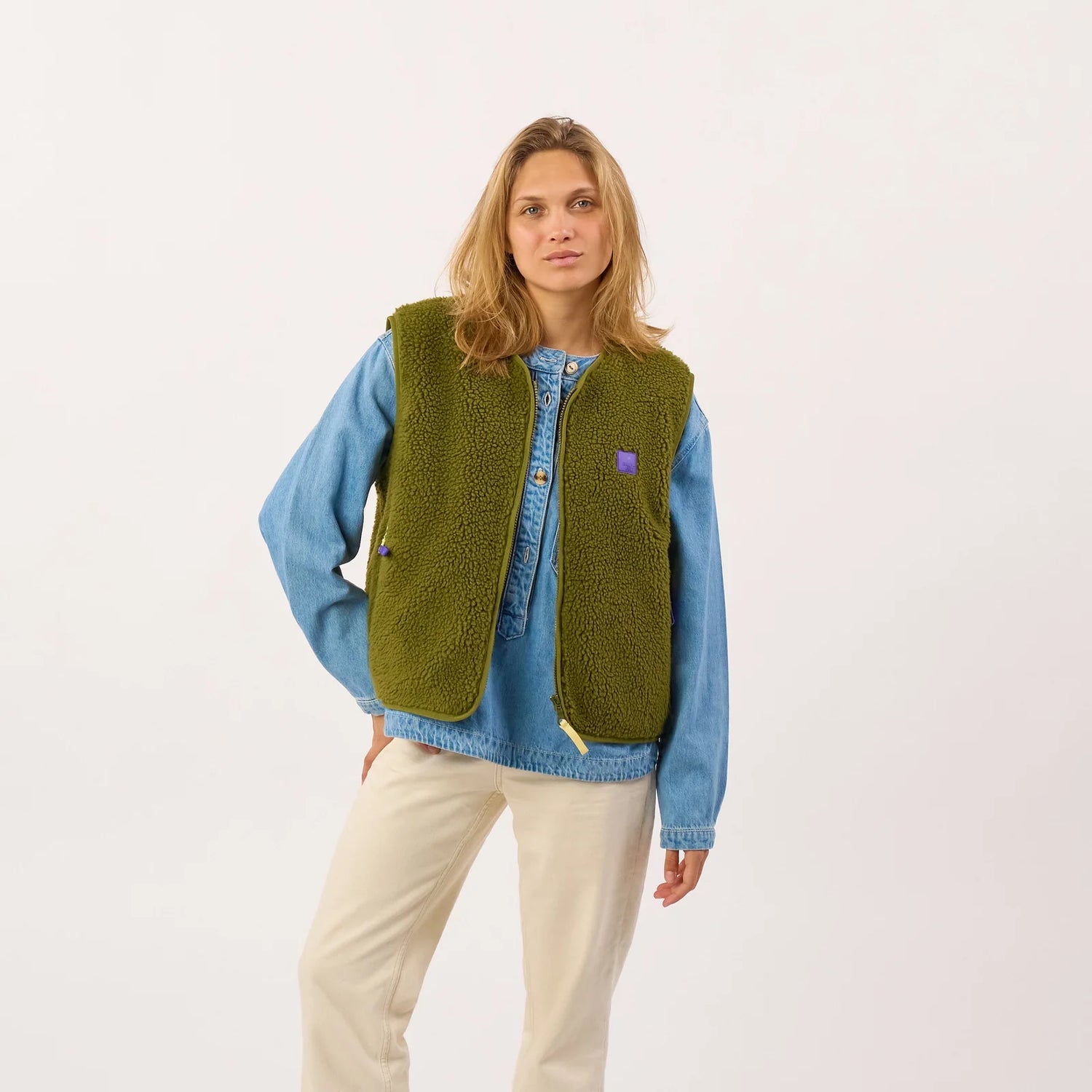 Veste Sans Manches en Sherpa Vert Olive - Billybelt