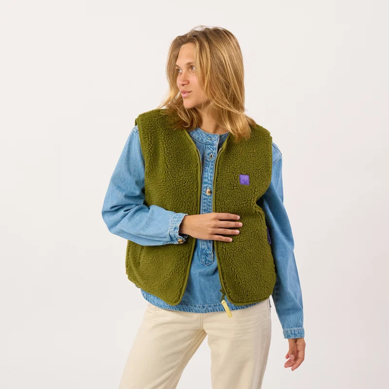Veste Sans Manches en Sherpa Vert Olive - Billybelt