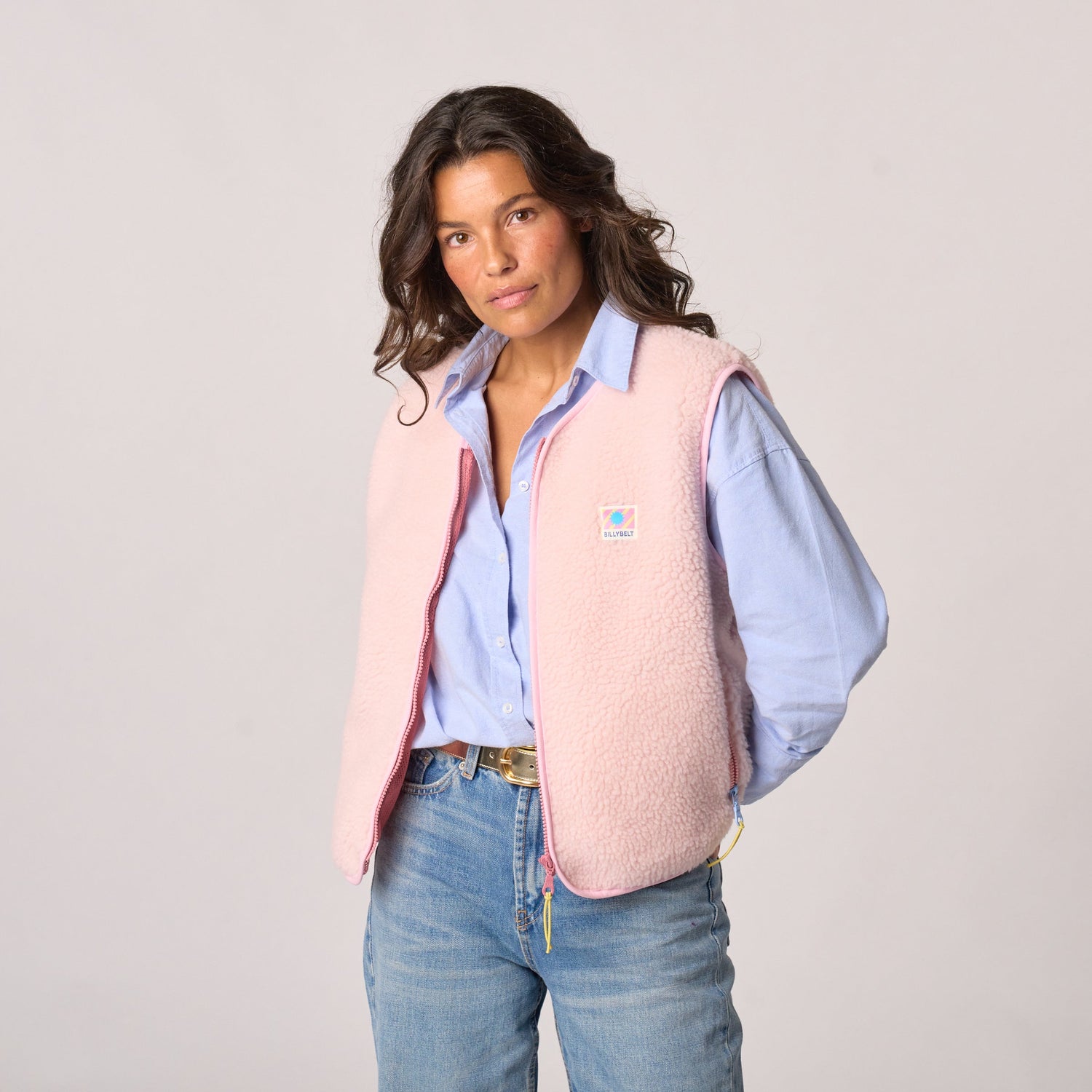 Veste Sans Manches en Sherpa Rose Pâle - Billybelt