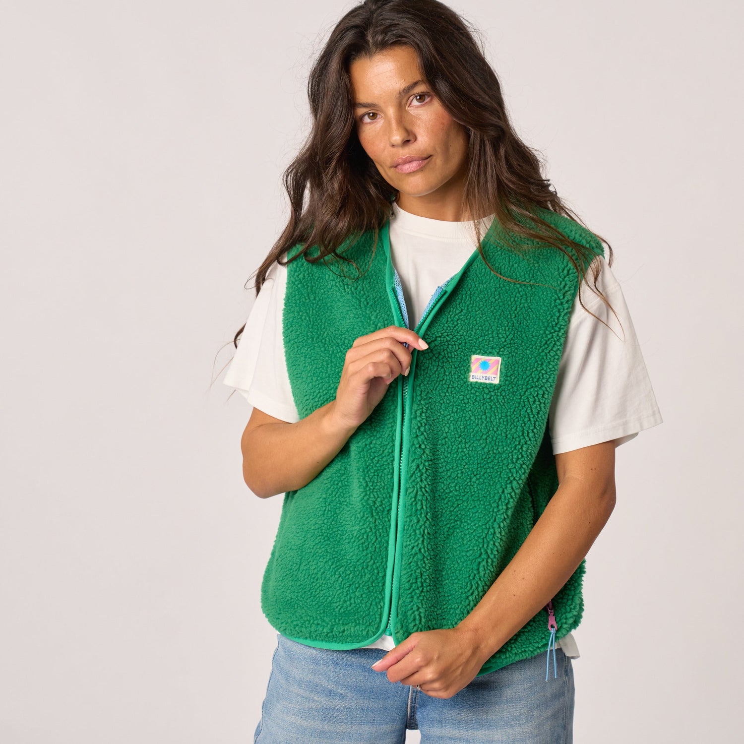 Veste Sans Manches en Sherpa Vert - Billybelt