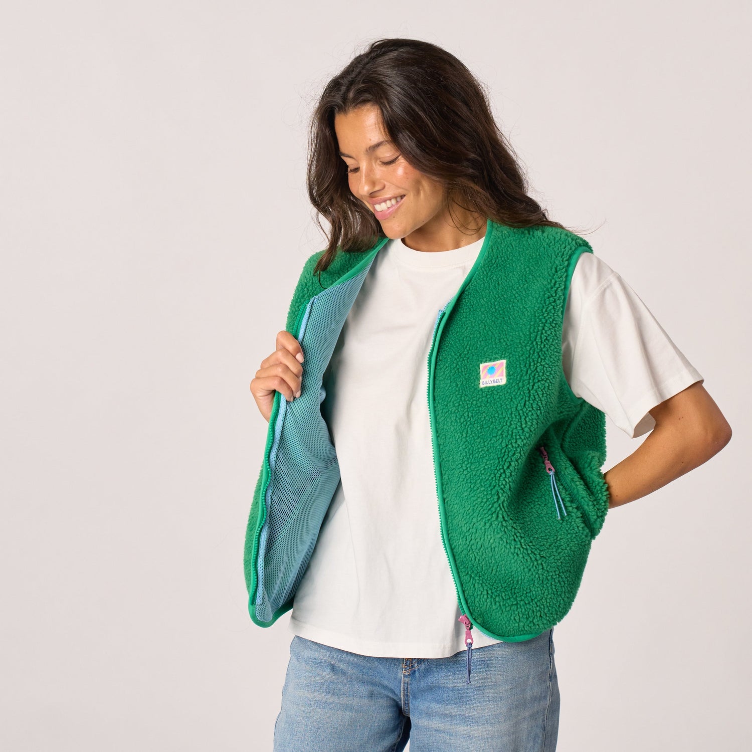 Veste Sans Manches en Sherpa Vert - Billybelt