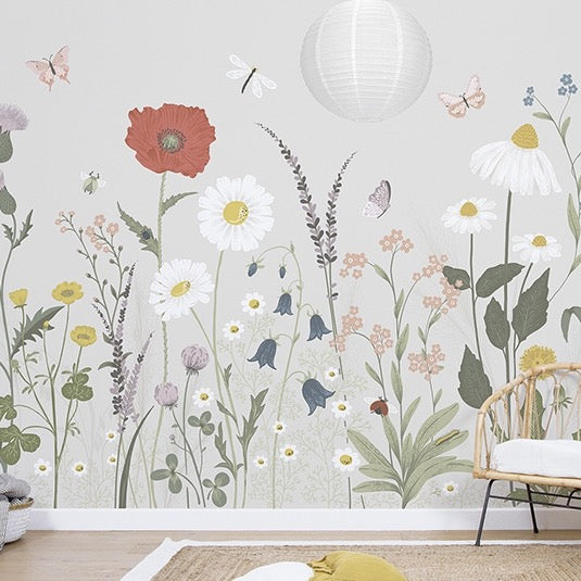 Papier peint chambre enfant  Biches et couronnes de fleurs – LePapierPeint