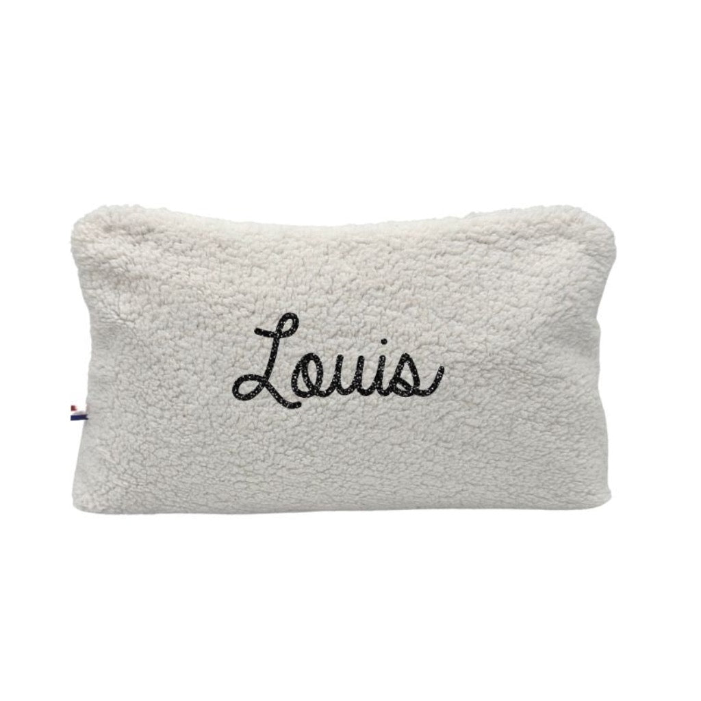 Photo de trousse de toilette personnalisable en double gaze de coton beige 2 par Les Biscottes