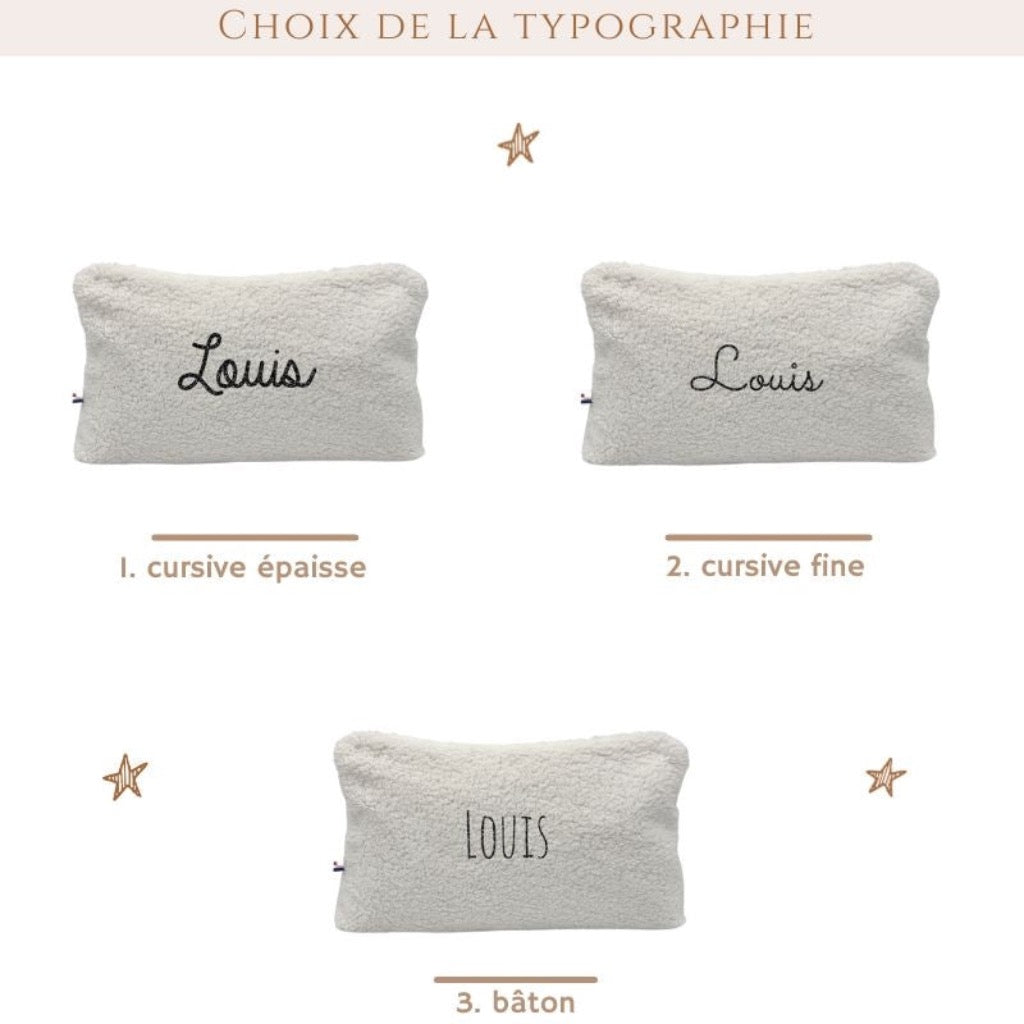 Photo de trousse de toilette personnalisable en double gaze de coton beige 4 par Les Biscottes