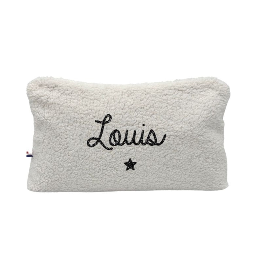 Photo de trousse de toilette personnalisable en double gaze de coton beige 5 par Les Biscottes