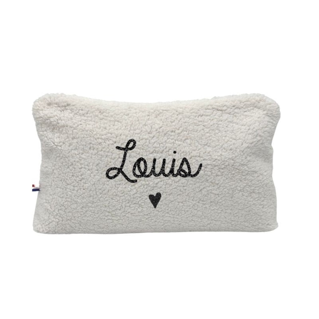Photo de trousse de toilette personnalisable en double gaze de coton beige 6 par Les Biscottes